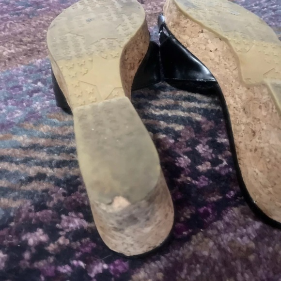 Jimmy Choo Patent Leather Metal Logo Slide Sandal Shoe Cork Wedge Platform - Picture 8 of 11